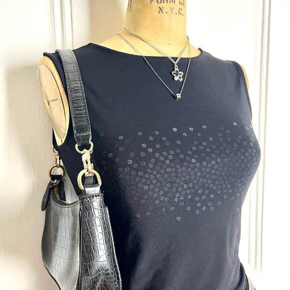 Casual Corner Black Sequin Tank Top glam festive Whimsygoth size M - Picture 4 of 7